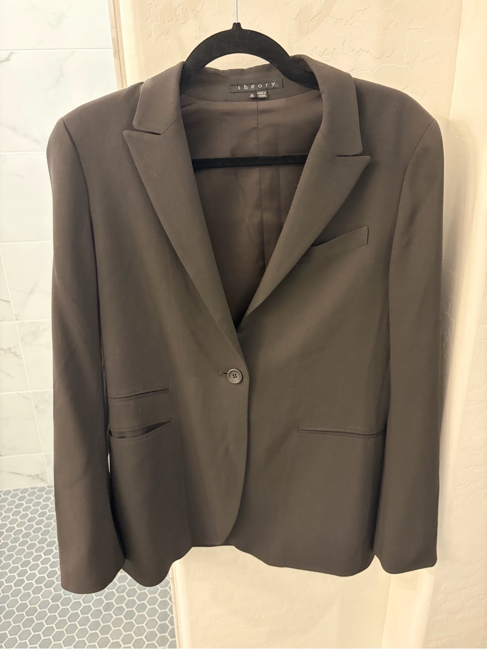 Theory Olive Brown Single-Button Tailored Blazer